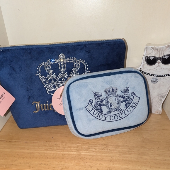 Juicy Couture Handbags - Juicy Couture Blue Velvet Cosmetic Bag Set